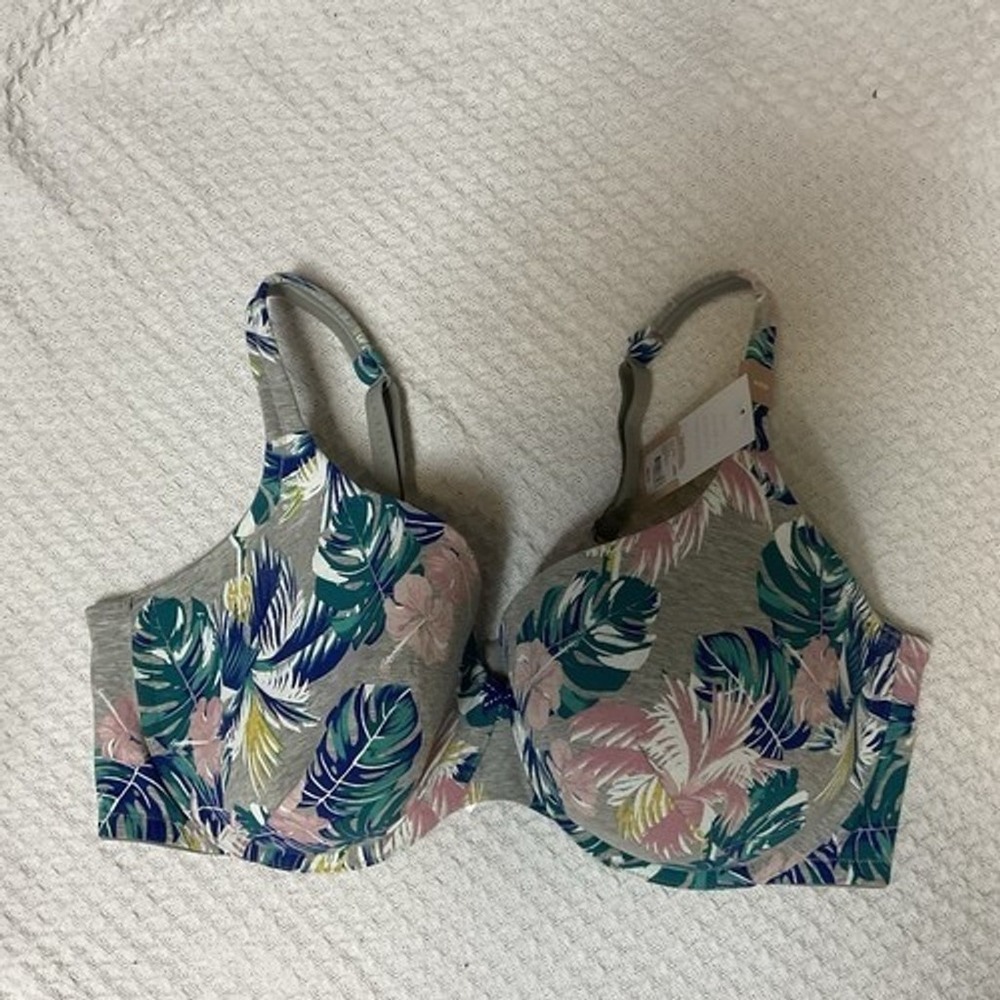 NWT Cacique Gray Floral Lightly Lined T-Shirt Bra‎ Women 44DD Sri Lanka